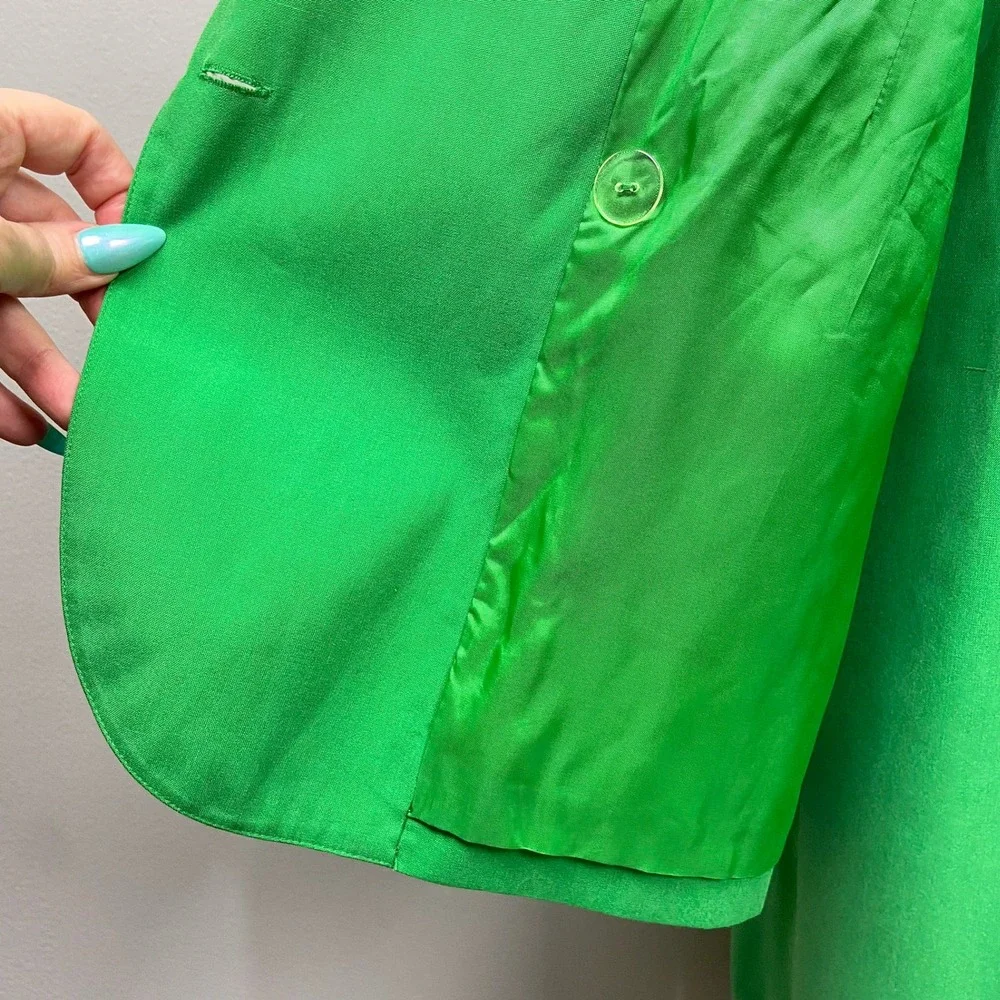 Vintage 80s Apart Skirt Suit Sz 16 Green Silk Power Bold Maximalist Matching Set